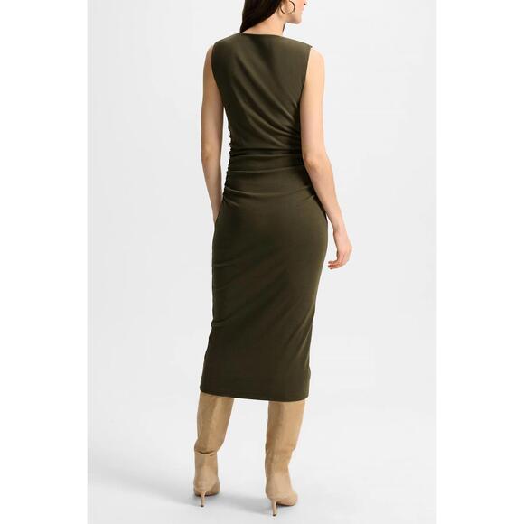 NEW VERONICA BEARD charissa boat neck dress in cypress - Picture 3 of 5